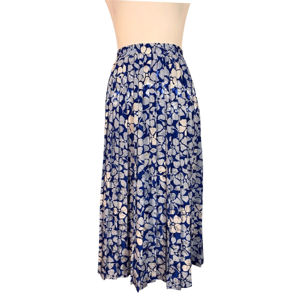 Vintage 80s 90s Floral Pleated Midi Skirt A-Line Feminine Twee Retro Indie Chic